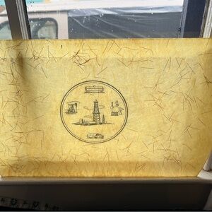 Vintage Yellow Fiberglass Tray with Oil Rig Design